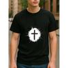European Sizes Simple Cross Design | Christian Faith Men'S Short-Sleeved Top | Casual, Loose Fit, Crew Neck, Medium Stretch Fabric, Printed Pattern