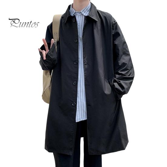 

Мужская ветровка, пальто с лацканами, длинный рукав, двубортный тренчкот с карманами, однотонный, свободный крой, повседневная верхняя одежда средней длины XL чёрный