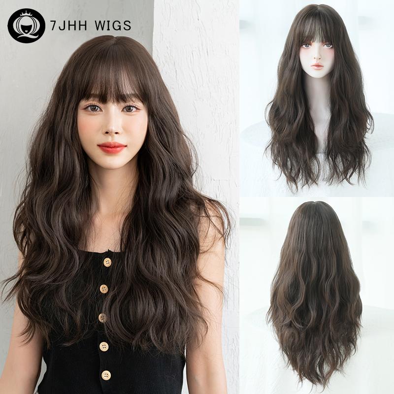 7jhh Wigs Loose Body Wavy Pink Brown Wigs With Dark Roots High Density Synthetic Wavy Ombre Hair Wig For Women Party Lolita Wigs