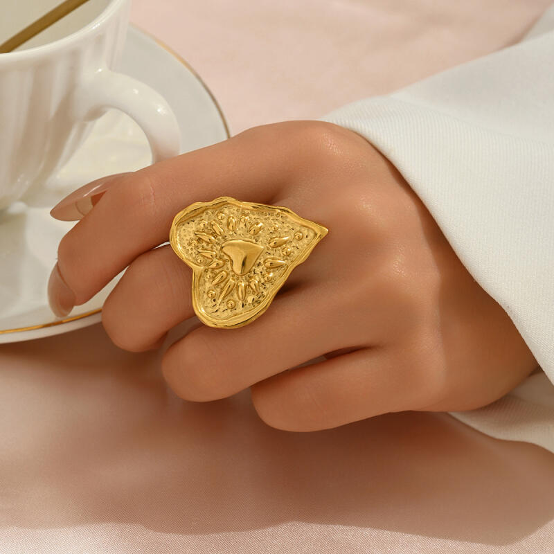 Stainless Steel Water Pattern Drip Heart Rings for Women Men Exaggerated Hammer Texture Opening Rings Party Jewelry Accessories