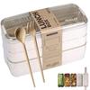 Bento Box for Kids 3 Stackable Lunch Box Leak-proof Portable Lunch Food Container Wheat Straw Food Storage Box Dishwasher