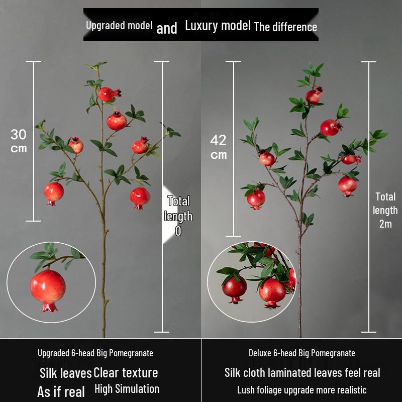 High-End Artificial Pomegranate Flower & Fruit Tree Branch Arrangement for Living Room or Dining Table Decor.