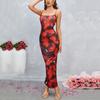 Dress, European and American sexy print halter split one-step skirt suspender dress
