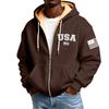 Men's Flag Print Fleece-Lined Zip-Up Pocket Hooded Sweatshirt Cardigan Men's Casual Sweatshirt Cardigan