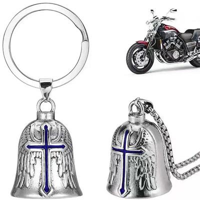 Fashion Red Cross Guardian Angel Wings Motorcycle Keychain Men Biker Rider Exorcist Keychain Amulet Lucky Amulet Accessory Gift