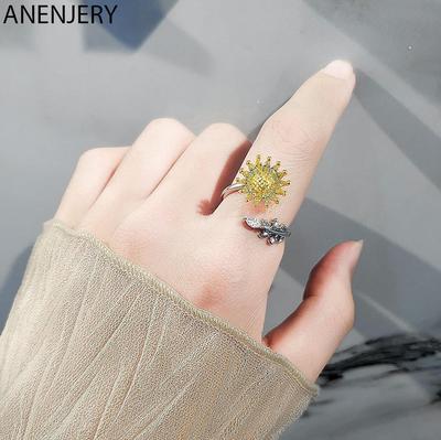 Summer Rotating Sunflower Ring Female Gold Plated Flower Zircon Opening Ring Female for Women Jewelry