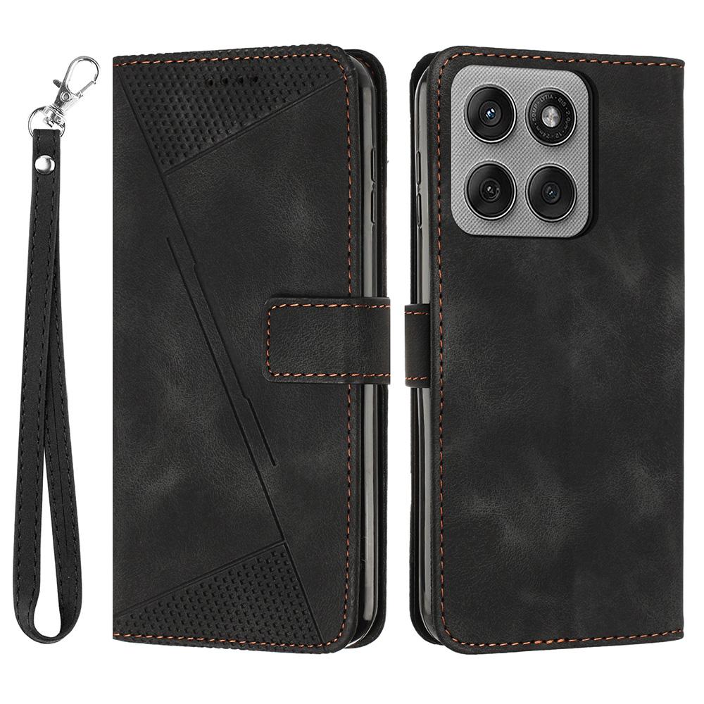 For Motorola Edge 60 Pro 5G Leather Case Imprinted Triangle Phone Cover with Hand Strap