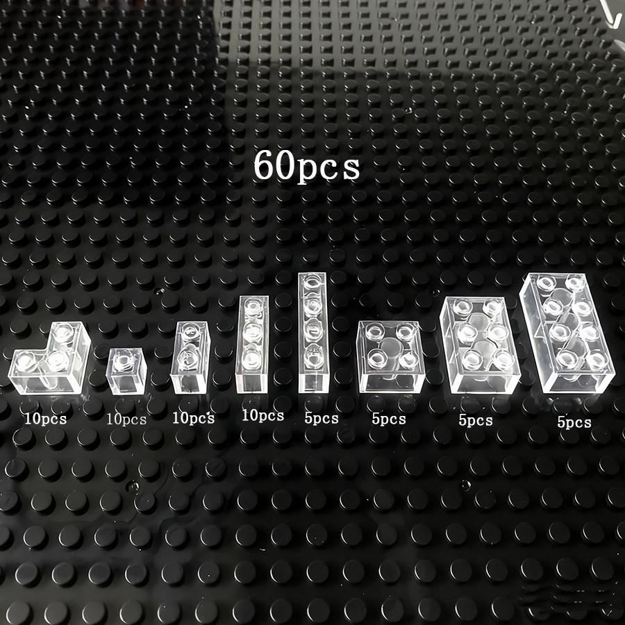 55 Pcs Small Particles Mix Bricks Transparent Clear Thick Brick Model Classic Bulk Parts Building Blocks Gifts Toys for Children