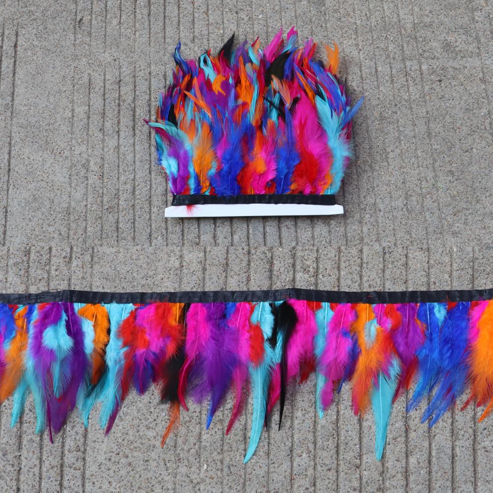 Feather5 10Meters Rooster Feather Trim 8-13CM Colored Chicken Feathers Ribbon  3-5" Saddle Pheasant Feathers Trim Fringe