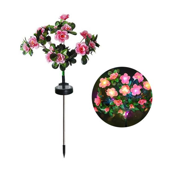 Solar Garden Bloom Light Artificial Azalea Flower Stake Lamp LED Waterproof Pathway Light for Yard Fence Patio Lawn Cemetery Decor