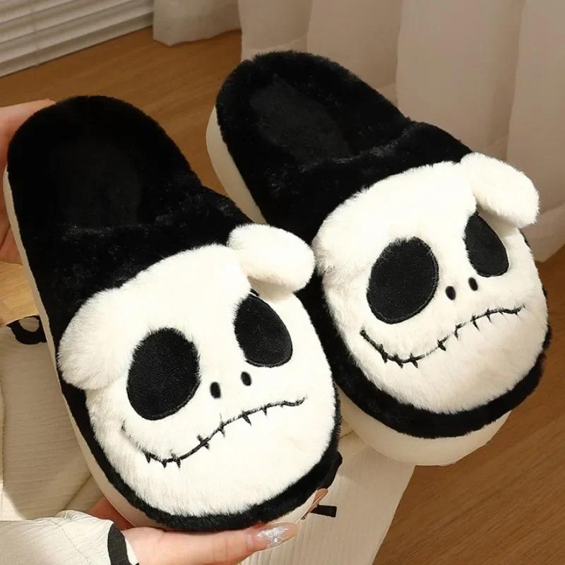 Autumn and Winter Women's Cotton Slippers 2024 New Home Floor Cotton Shoes Warm and Anti Slip Skull Head Men's Cotton Slippers