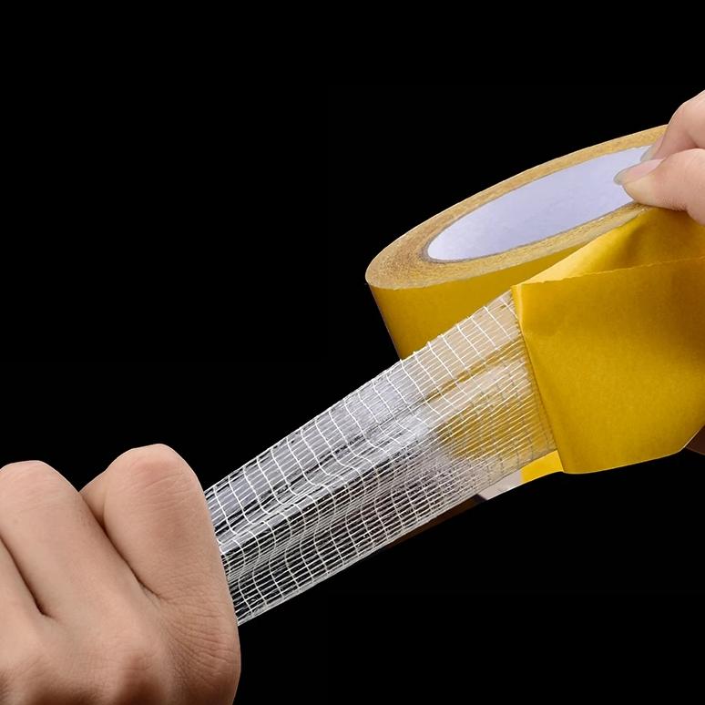 1Roll 20M Double Sided Tape High Viscosity Grid Fiber Transparent Double Sided Tape Sticky Adhesive Fiber Mesh Tape HMM
