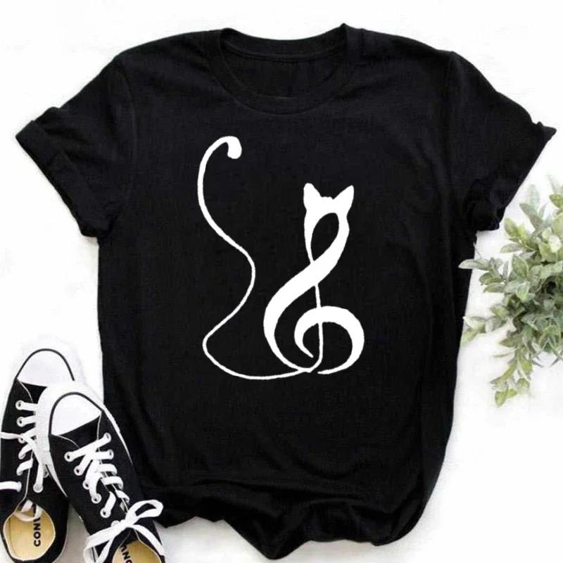 Damen T-Shirt Musik Oberteile Kurzarm Schwarz T-Shirt Damen Lässig Neu Harajuku Lustig Musiknote Kunst T-Shirt Mode
