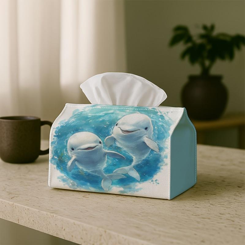 1pc Beluga Whale Pair Tissue Box | Multi-functional Napkin Dispenser, Suitable for Home, Parties, Car Decoration Blue Underwater Ocean Life - Decorati