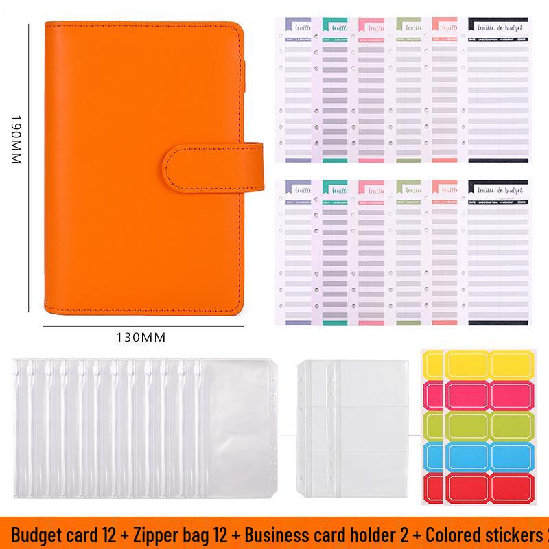 A6 Macaron Leather PU Loose-leaf Binder Notebook for Family Finance Budget Planning Shell Only оранжевый