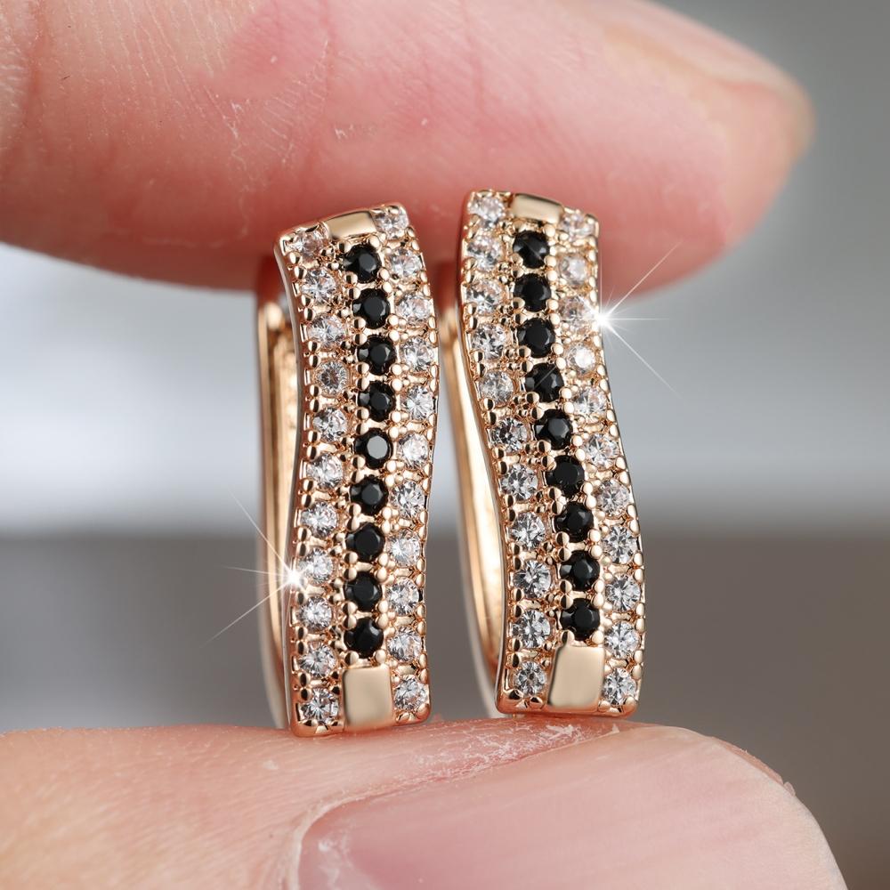 Exquisite White and Black Zircon Hoop Earrings for Women Golden Wedding Party Fashion Jewelry Gifts