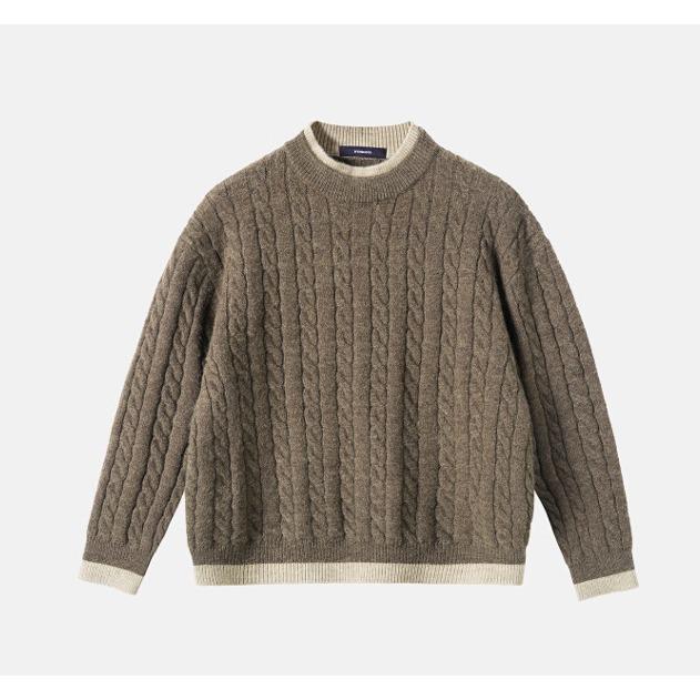 Unisex Two-Piece Look Round Neck Sweater - Autumn/Winter Trendy Loose Fit Knit Pullover Medium