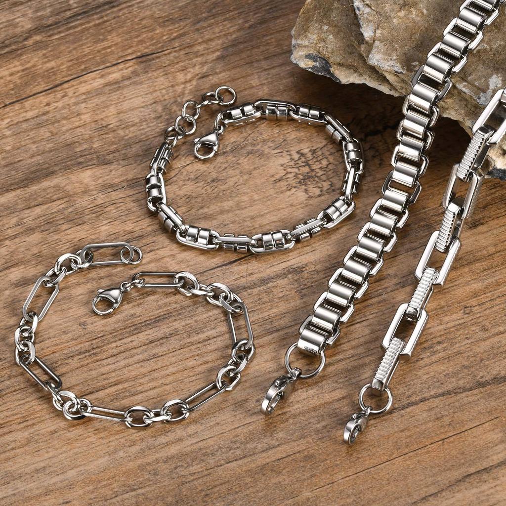 Trendy Men's Bracelet,Anti Allergy Stainless Steel Chain Links Wristband,Hip Hop Trendy Jewelry Gifts to Father BBF