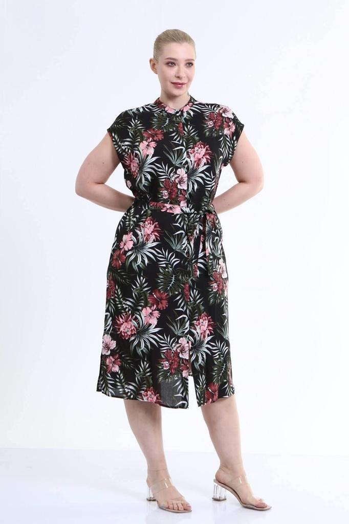 Damen Übergröße Kleid Niedrige Ärmel Hemdkleid