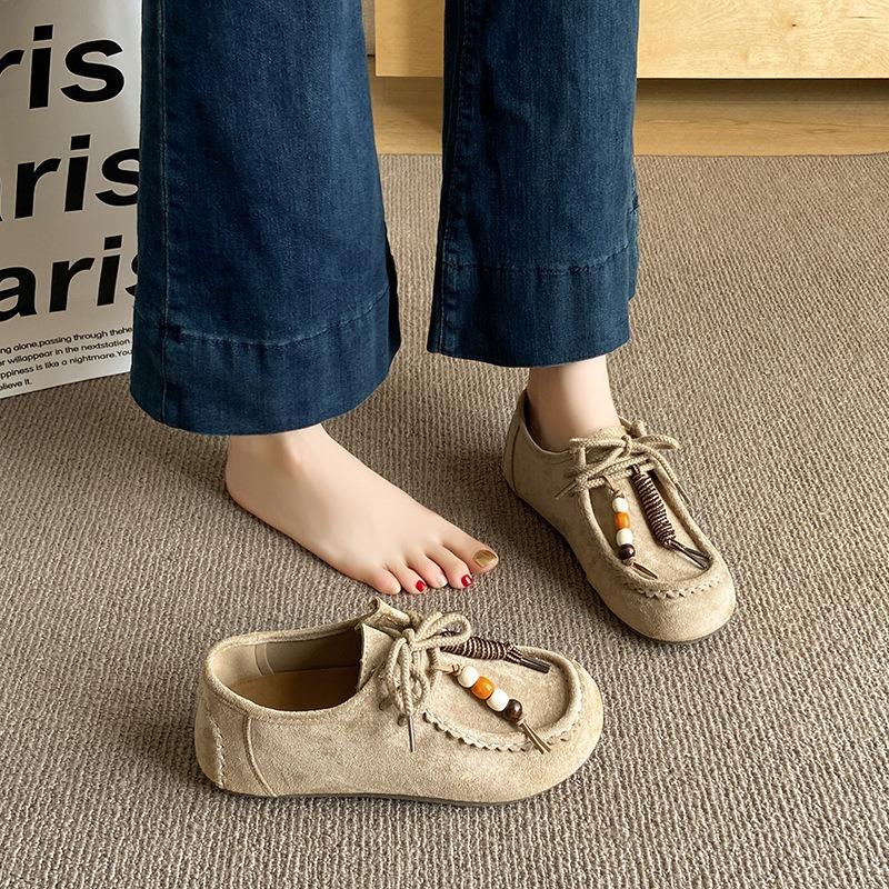 Korean Style Women Shoes Fashion Outdoor Casual Shoes Retro Suede Loafers High Quality Lace-up Sneakers for Women Zapatos Mujer