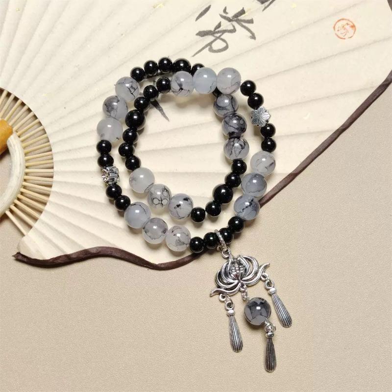 New Chinese Style National Style Bracelet Double Circle Stacked Bracelet Niche Creative Versatile Design Sense Men's and Women's Retro Beaded Jewelry