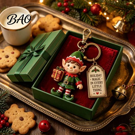 Holiday Keychain for Christmas with Gift Box, Cute Santa Claus Snowman Highland Cow Festive Accessories DIY Reindeer Bag Charm, Keyring Pendant, Gifts