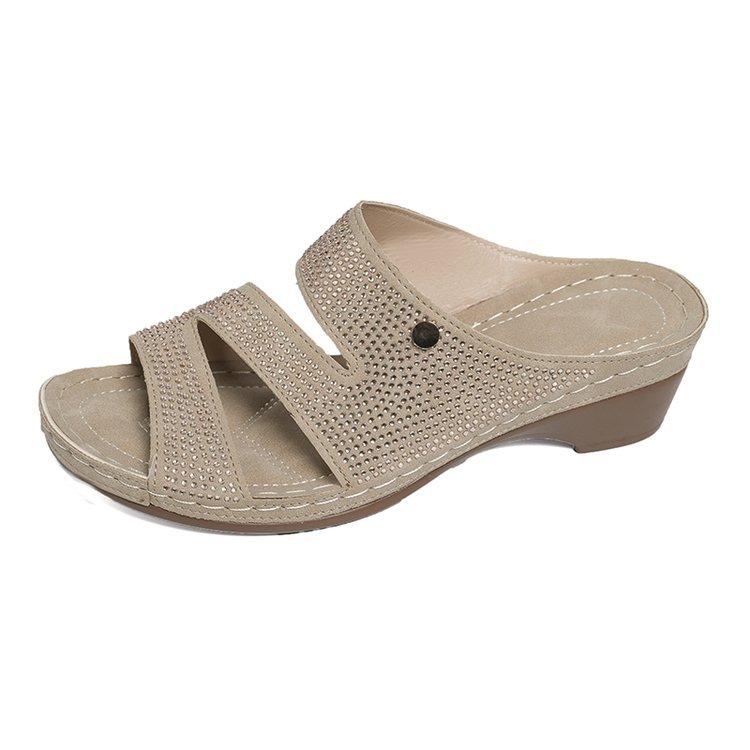 

Шлепанцы на низком каблуке для женщин летом 2025 года, новые сандалии со стразами, популярные женские шлепанцы 36 хаки