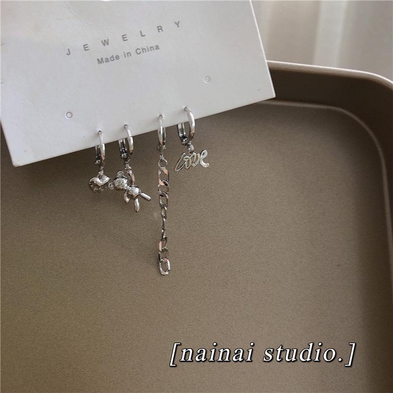 Bear Earrings 4-Pack: Trendy Love Chain Earring Set for Women in Cool, Sweet Styles