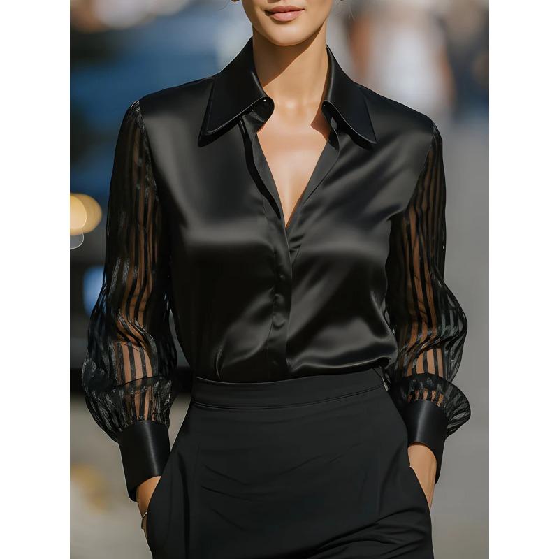 JPNTKY Women's Fashion Casual Solid Color Print Long Sleeve V-Neck Blouses & Shirts