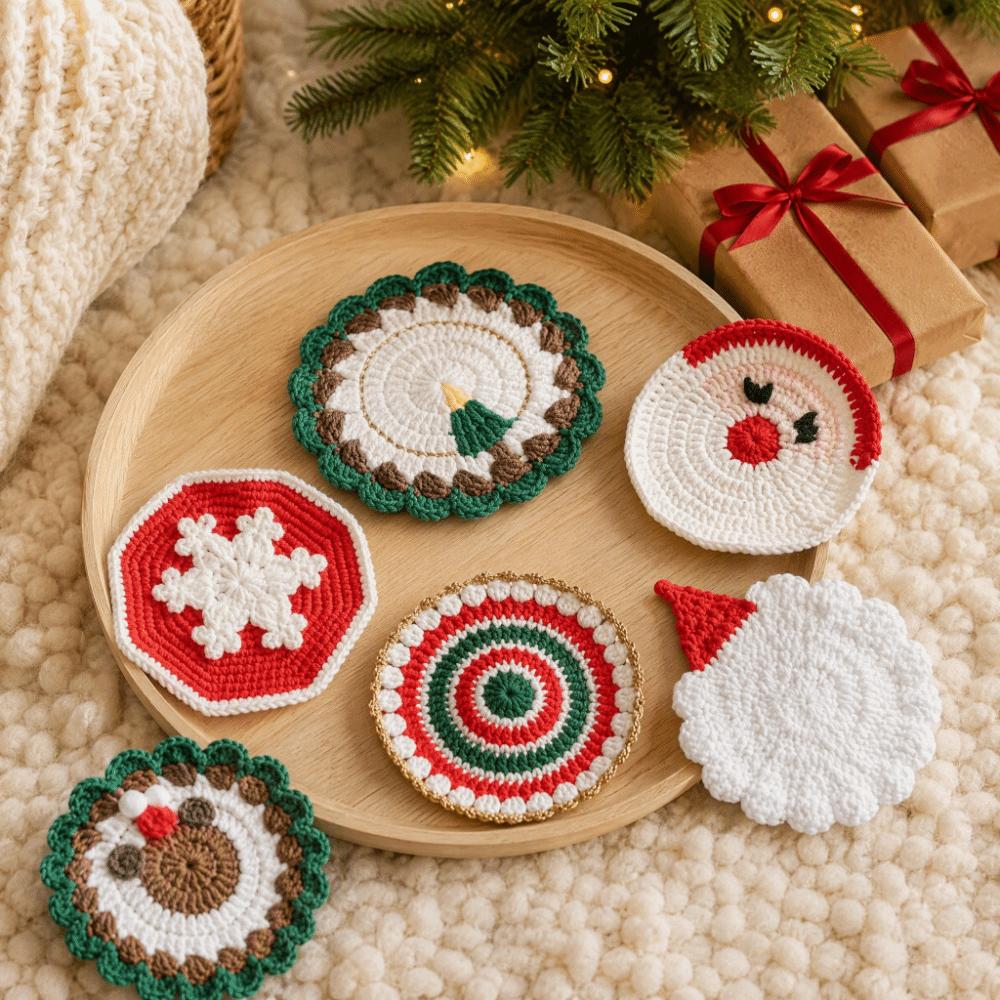Handmade Non Slip Mat Knitted Table Mat Crochet Christmas Coaster Table Decoration