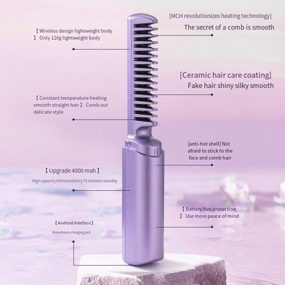 USB Hair Straightener Rechargeable Fast Heating Comb Portable Lazy Wireless Hair Hot Comb Women
