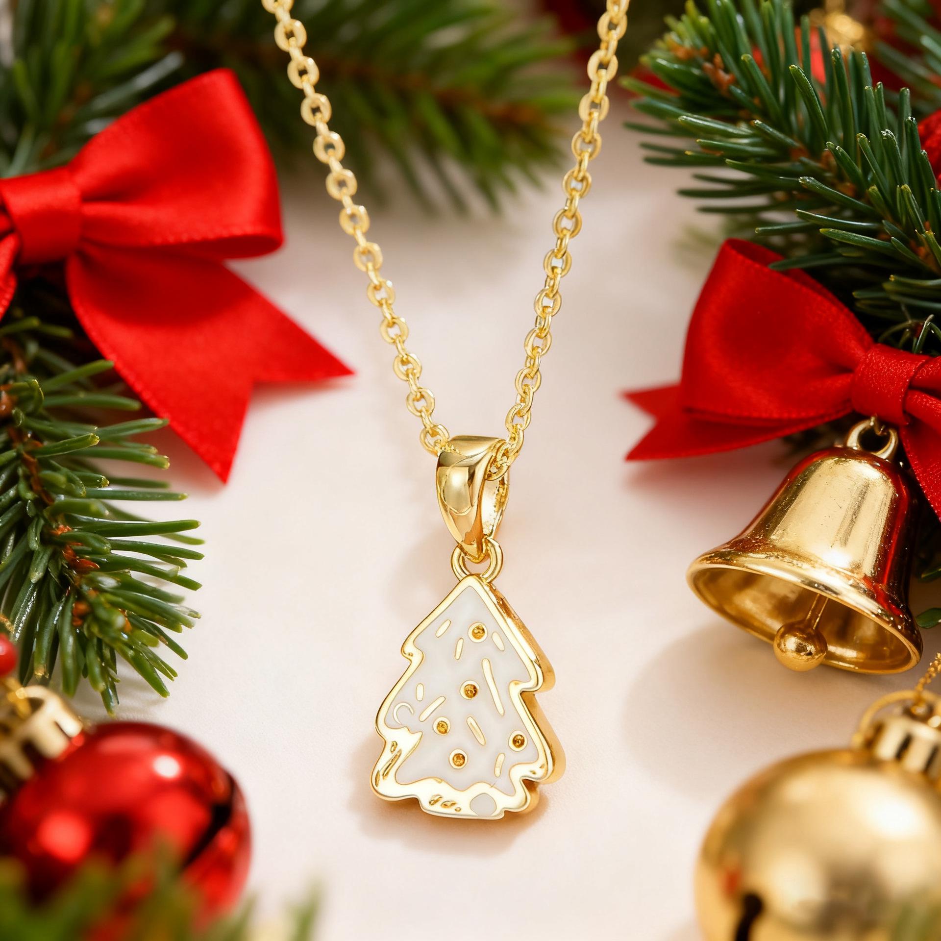 Christmas Cartoon Gingerbread Man Tree Pendant Necklace - Creative DIY Jewelry Accessory
