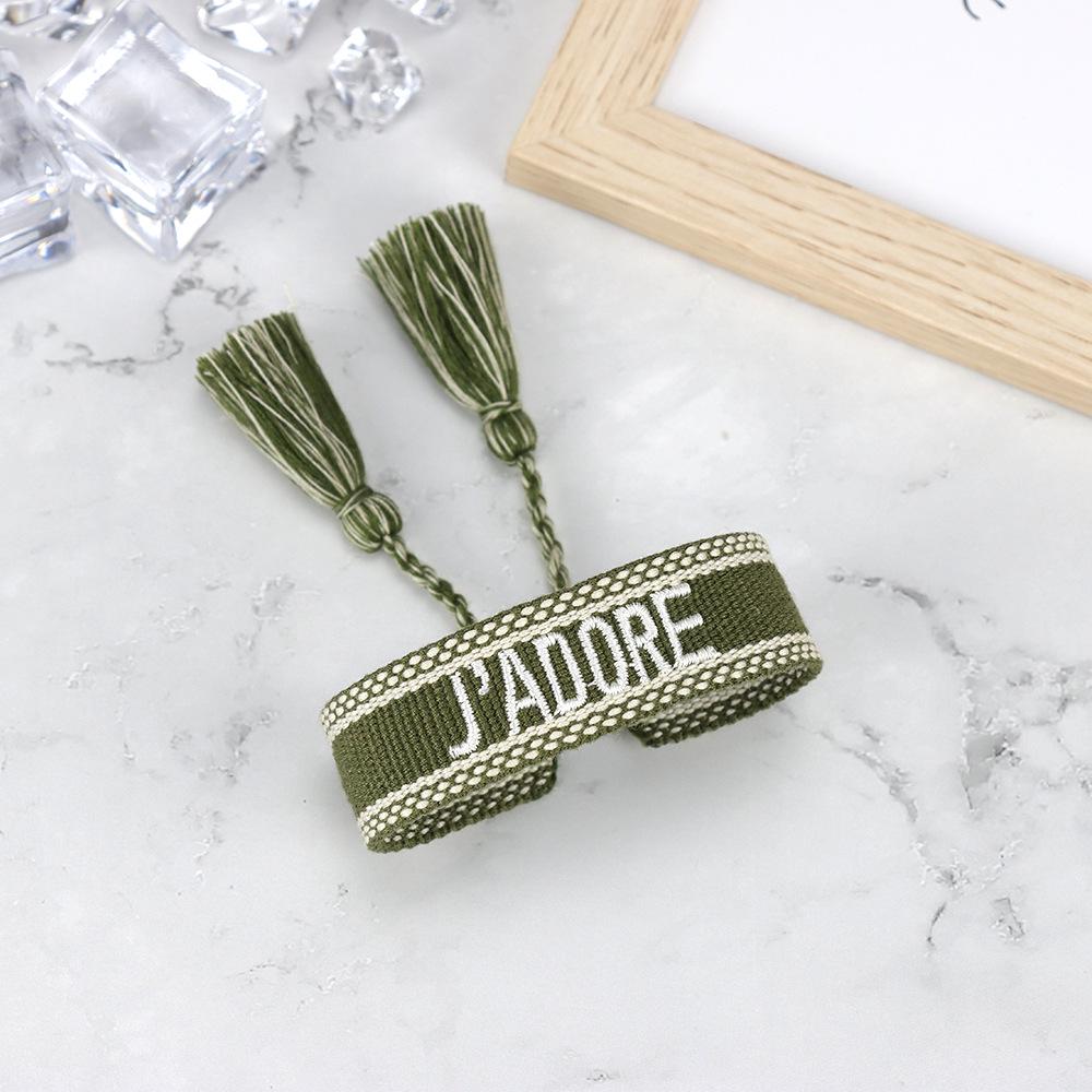 J'adore Bracelet: Embroidered Letter Tassel Wristband for Women & Couples