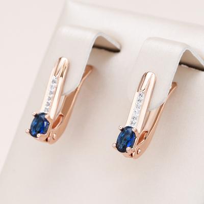 Luxus Roségoldfarben Beschichtete Ohrringe für Damen Blauer Naturstein Vintage Braut Hochzeit Täglich Feiner Schmuck