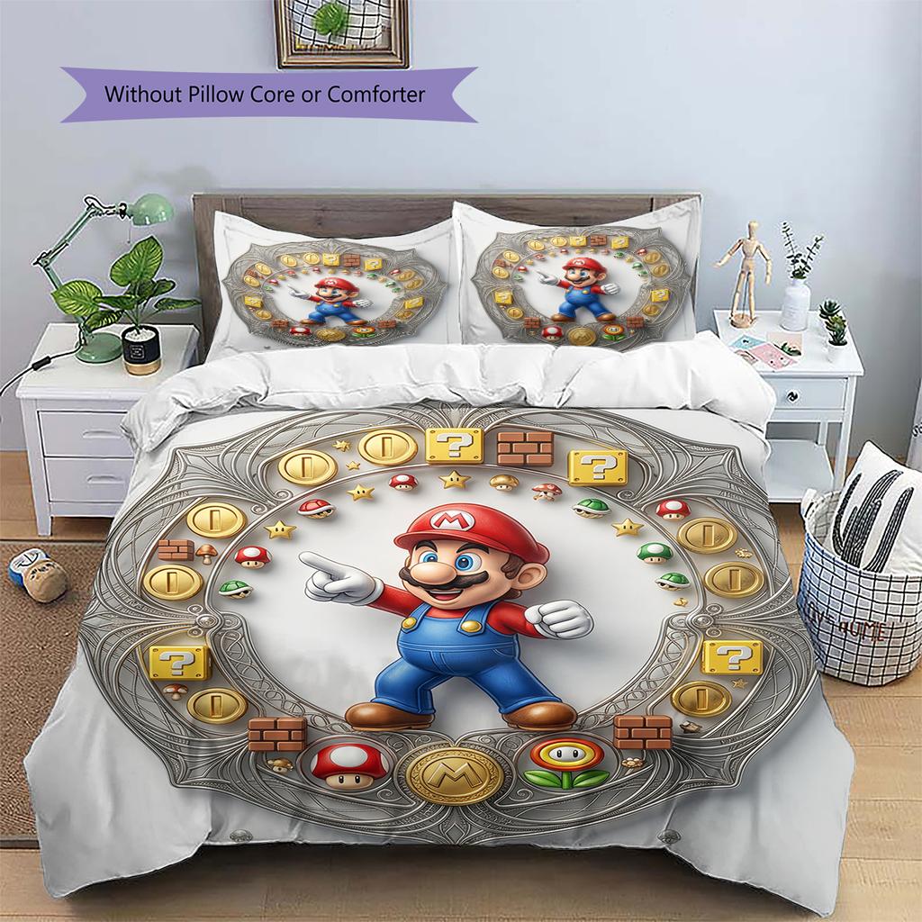 Mario Themed Duvet Cover & Pillowcases, Mario Fan Game Bedding, Great Gift.chl