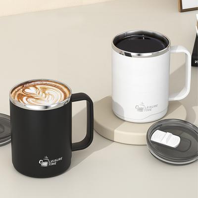 500ml 304 Rostfritt Stål Dubbelväggig Kaffemugg Med Lock&Handtag Portabel Läckagesäker Vattenkopp Återanvändbar Drickskopp