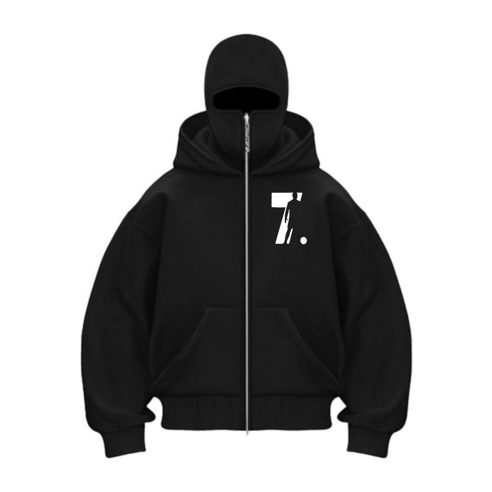 

Мужская толстовка с капюшоном на молнии, зимняя теплая повседневная толстовка Y2K с капюшоном и маской для лица, спортивная куртка на молнии для активного отдыха XXL