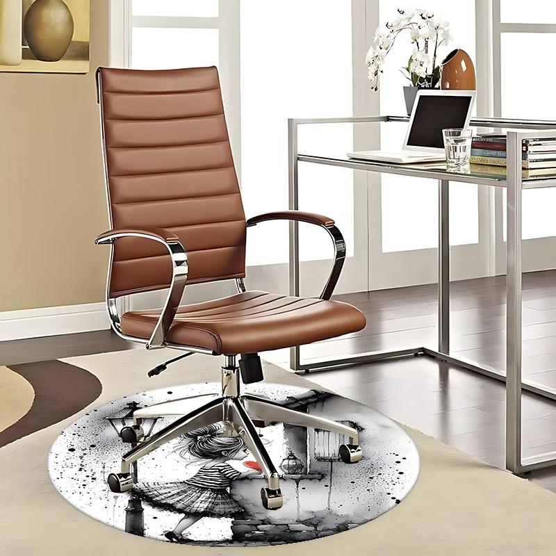 

1pc Anime Design Round Carpet Heart Shaped Girl with Lantern Office Chair Mat, Non Slip Rug for Home Decor 80cm