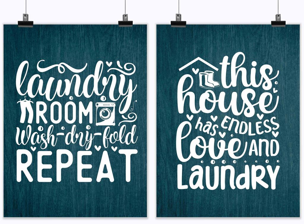Inkdotpot 2 Piece Laundry Signs for Laundry Room Decor Wash Dry Fold Repeat Poster With Frame, Laundry Room Wall Art Signs Framed