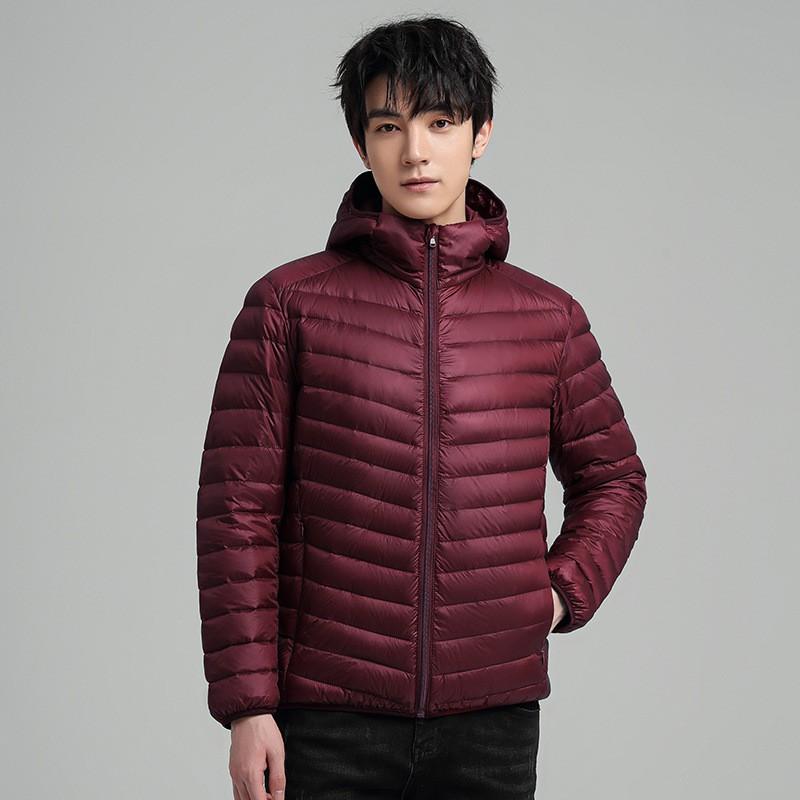 Mens Lightweight Short Down Jacket Hooded Stand Collar Winter Warm Outerwear 90% White Duck
