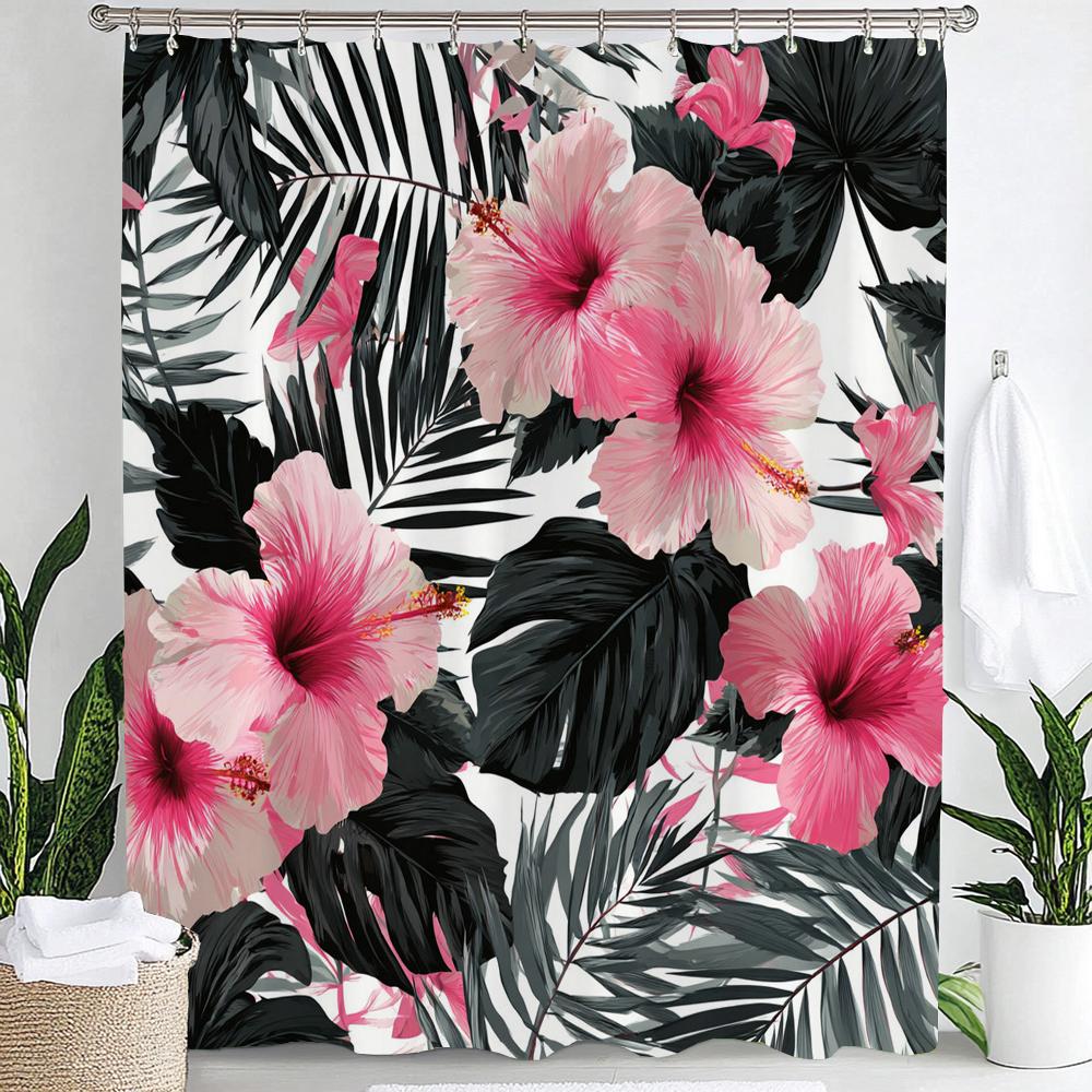 Watercolor Flowers Printed Shower Curtain Bathroom Curtain,Hanging Curtain With 12 Hooks Decoration Machine Washable