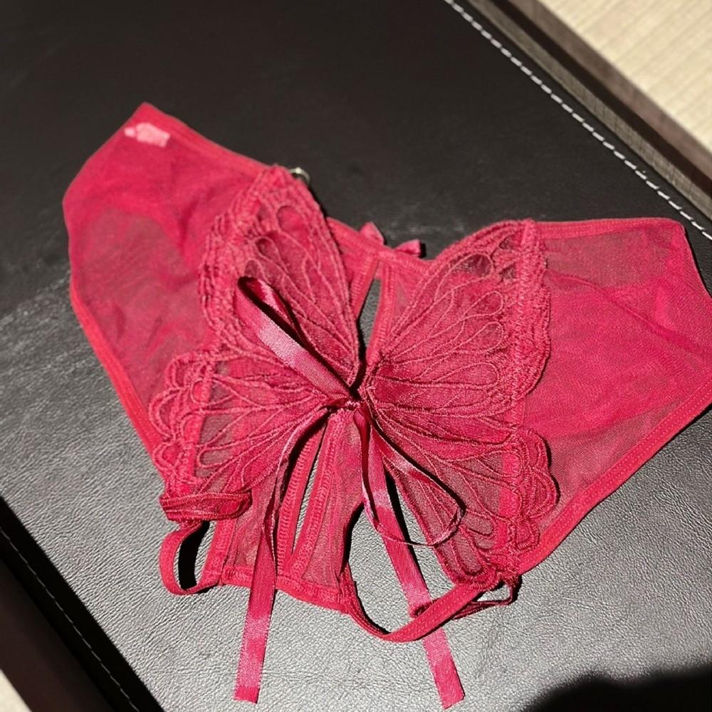 Sheer Mesh Ribbon Bow Briefs Embroidery Butterfly Panties Fashion Open Crotch Briefs Ladies Girls