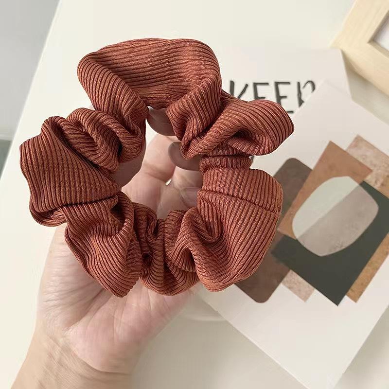 2Pcs Striped Knitted Fabric Solid Color Hair Band Hair Scrunchies With Pocket Zipper For Girls Ponytail Holder Bands