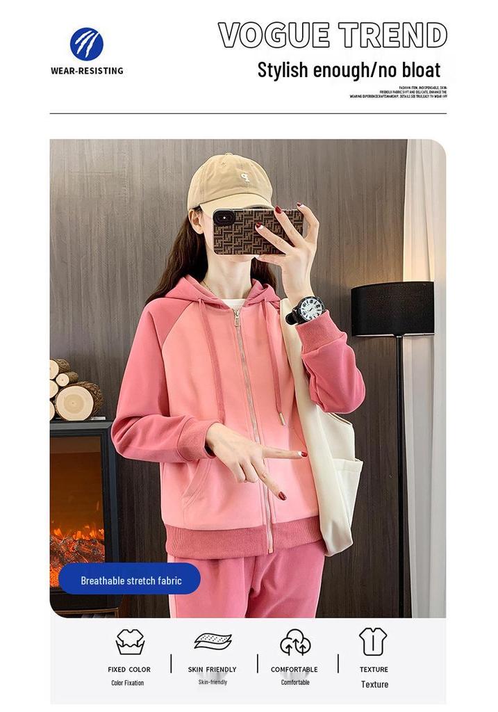 Women's Winter Warm Velvet Slim-Fit Hooded Sweatshirt & Pants Set
