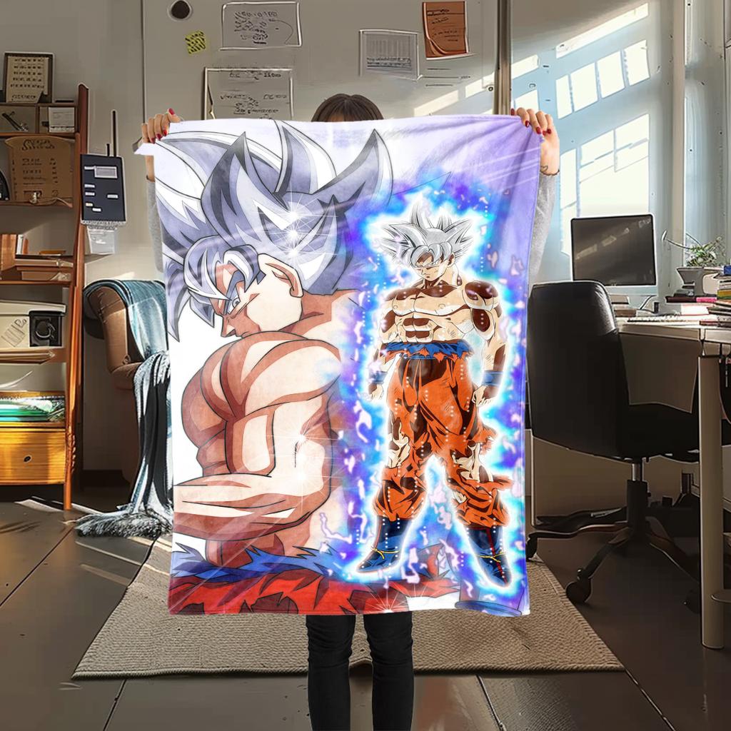 1pz Coperta in Flanella con Stampa Dragon Ball Super, Alta Qualità per Tutte le Stagioni, Decorazione per la Casa, Calore e Comfort, Perfetta per Regali di Natale