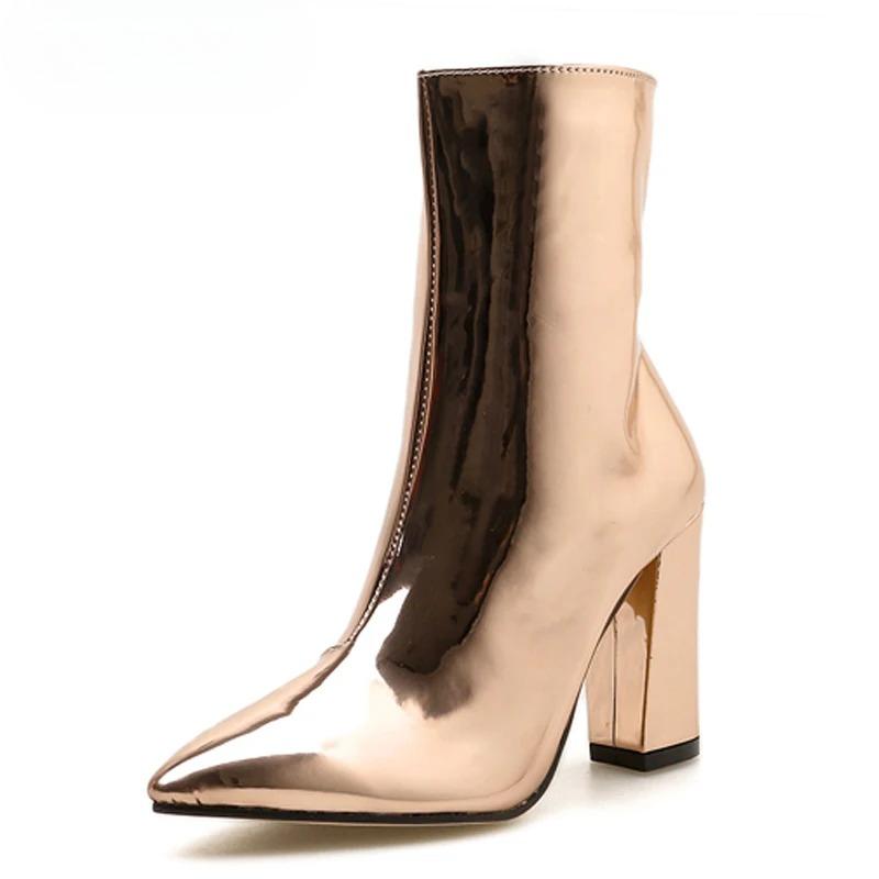 Fashion Fashion Gold Silver Patent Leather Women Ankle Boots Pointed Toe High Heel Sexy Stiletto Pumps Chelsea Botas Mujer