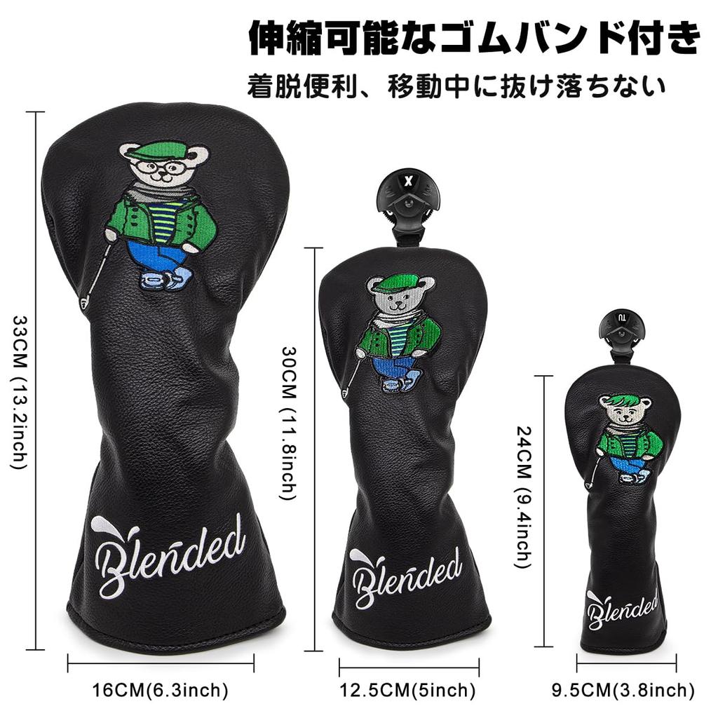 Golf Club Headcovers for Fairway and with Numbered Stylish PU Leather Headcovers with Bear Black UT Drivers, Woods, Utilities, Hybrids, Tags,