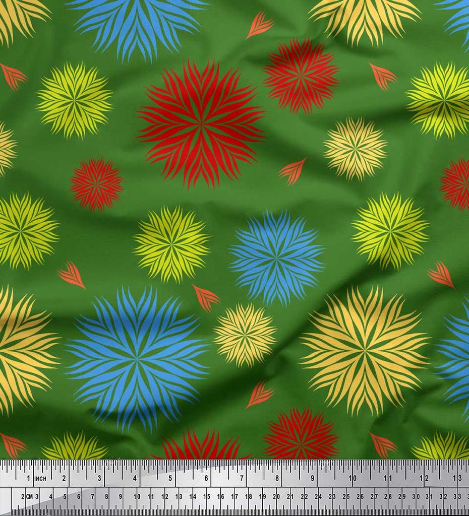 Soimoi Green Japan Crepe Satin Fabric Artistic Floral Print Fabric by the metre 42 Inch