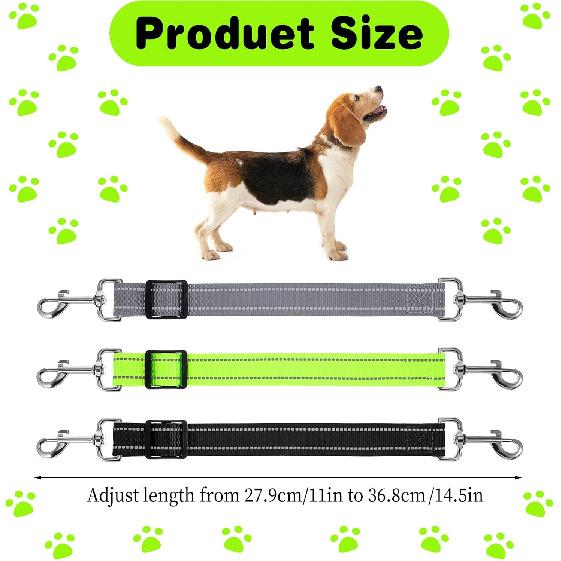 3 Pcs Dog Collar Safety Clip, Double Clip Dog Leash Extender, Adjustable Reflective Nylon Prong Collar Backup Set for Dog Harness Connector