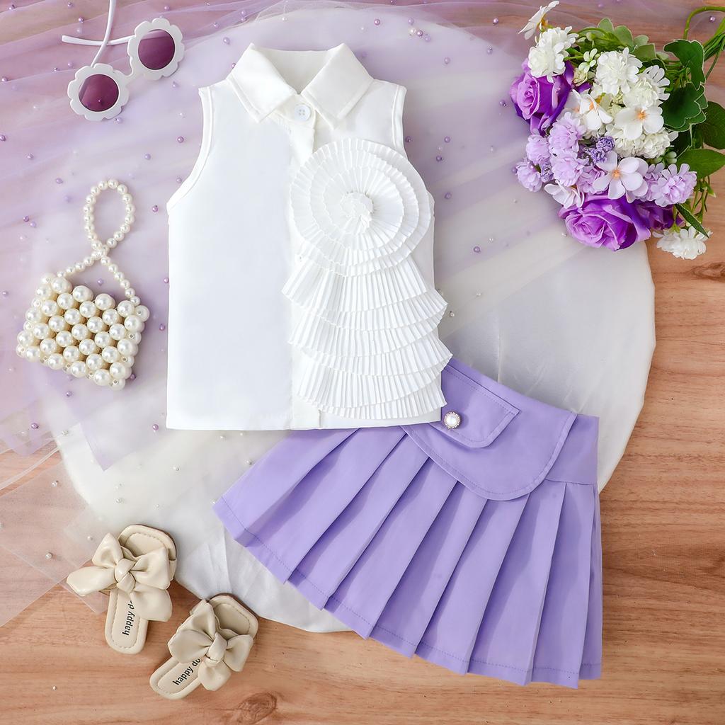 Baby Girls Sleeveless Collared Dress with Pleated Ruffle Accent, Stylish Party Outfit